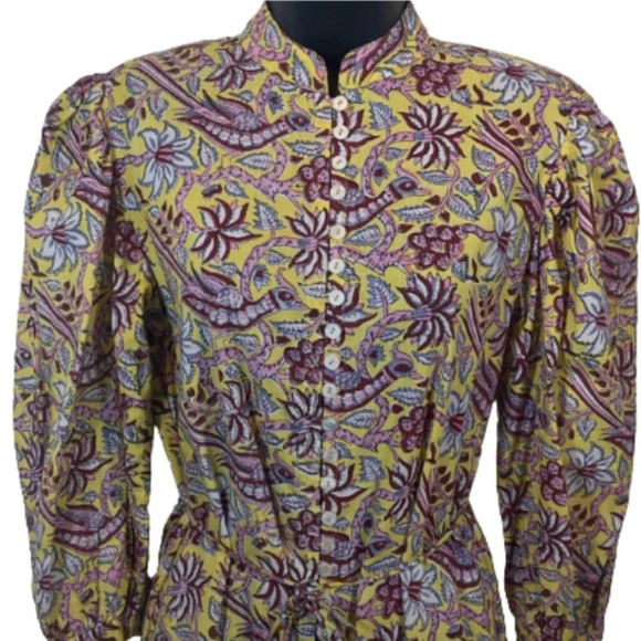 Mille Resort & Travel Midi Dress in Birds of Paradise Yellow Floral size small - Picture 2 of 13